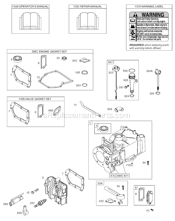 Page A Diagram and Parts List for 9T800SERIES  Briggs and Stratton Engine